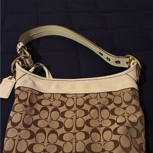 Coach Brown and Cream Signature Shoulder Bag